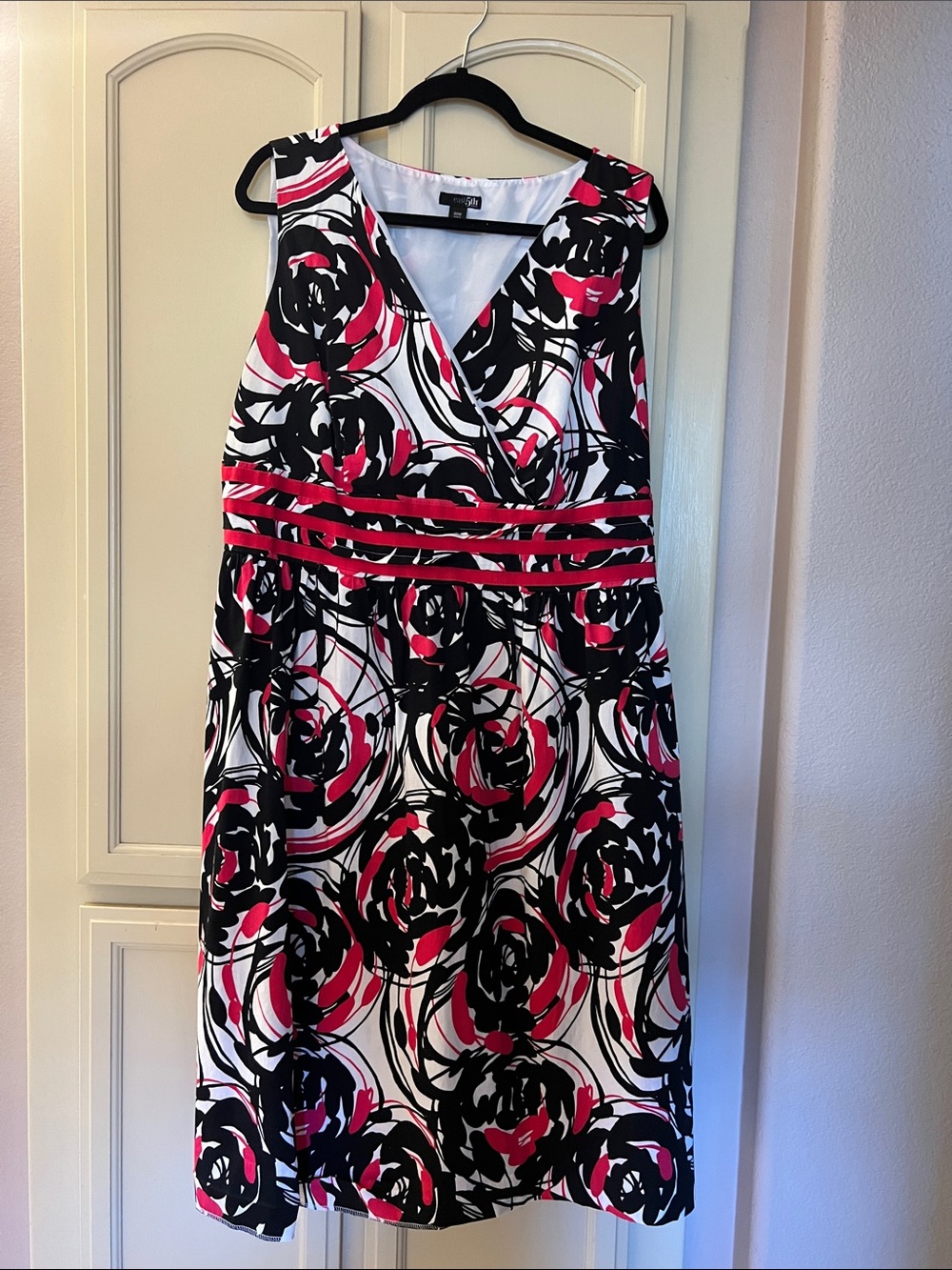 Excellent 20w east 5thSleeveless V-Neck Floral Midi Dress in White, Black & Pink